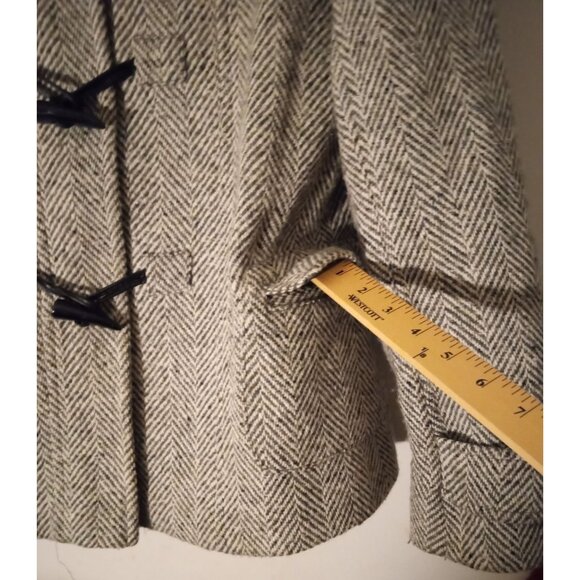 Talbots womens size 8 gray white Herringbone Wool Blend Toggle Coat With Hood - Picture 8 of 11